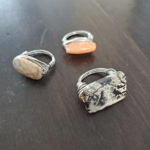 3 NEW Wire Wrapped Gemstone Rings Size 5.5